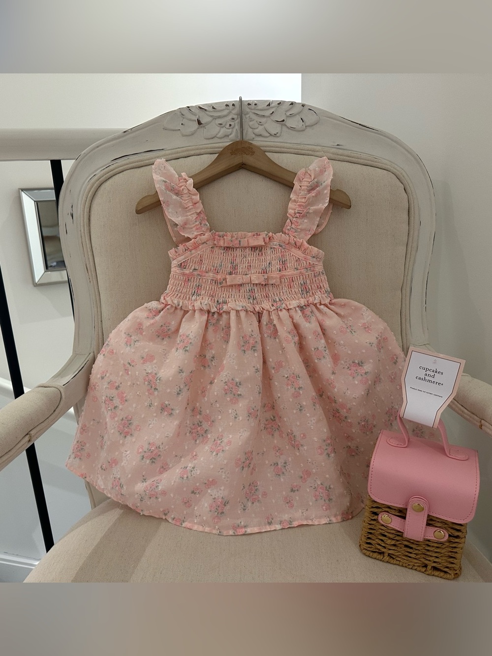 🦢 2T Gorgeous Pink Petit Floral Swiss Dot Ruffle Toddler Dress & Purse Set NWT
